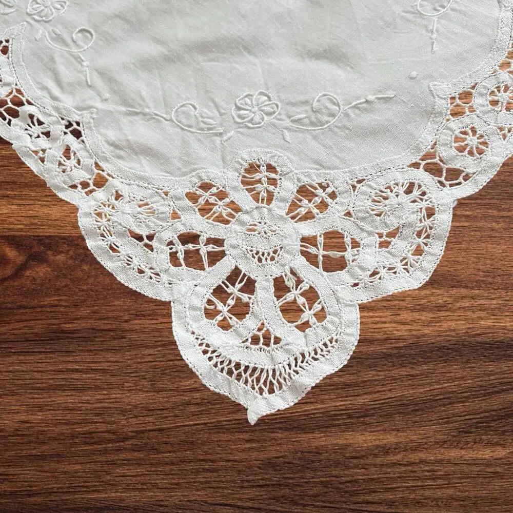 Battenburg Lace Placemats Set 4 White Rectangular Embroidered 18x13 Cottagecore
